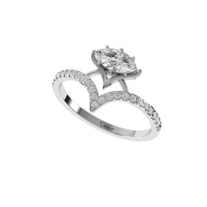 Marquise cut center diamond on a pavé-set V-shaped band against a white background.